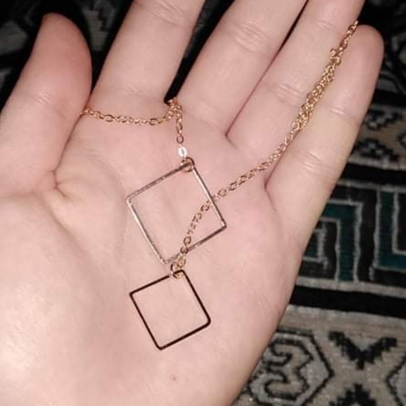 Square pendant necklace.Simple design pendant Geometric. Metal. Elegant Gift Chr - Picture 8 of 8